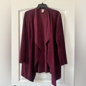 Chicos Womens Faux Suede Burgundy Raw Edge Jacket Merlot Stretch Size 2 | L | 12